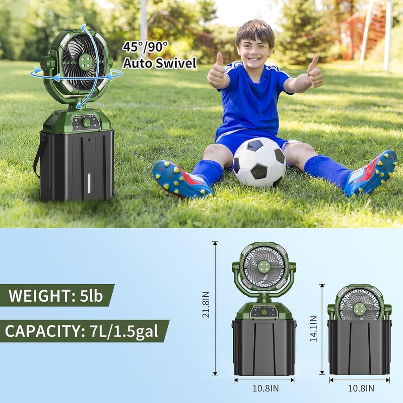 XAP Portable Misting Fan Rechargeable for Hot Weather - 9-inch Auto Swivel Camping Fan with 25000mAh USB Battery as Power Bank, Outdoor fan with 4 Mist Cooler, 7L Bucket for Patio,Fishing,Yard,Beach,Golf - Image 2
